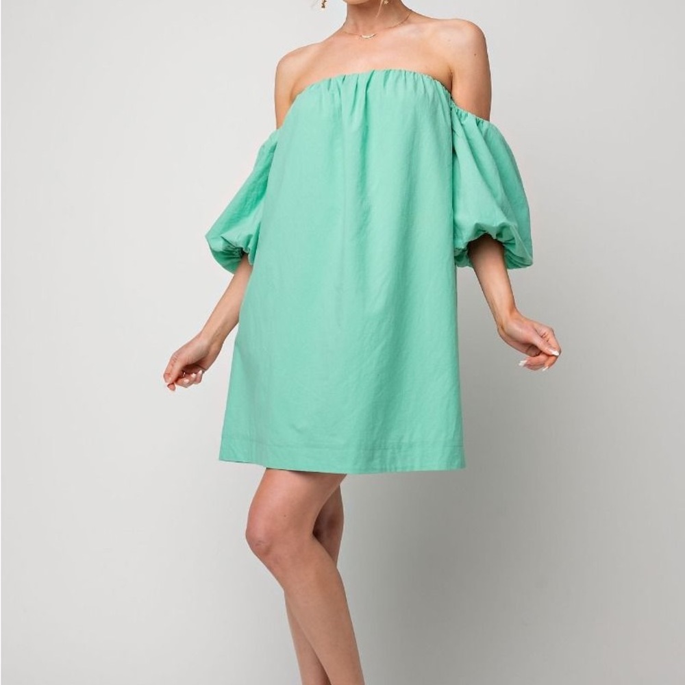 NWT EASEL Bohemian Mint Off Shoulder Mini Dress S M L